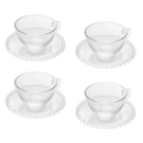 Jogo de 4 Xícaras de Chá Cristal de Chumbo com Pires Pearl Bolinha - 180ml