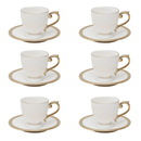 Jogo De Xícaras Para Café Dourada Com Pires Porcelana Alça Ouro Paddy 90ml - 6 Peças